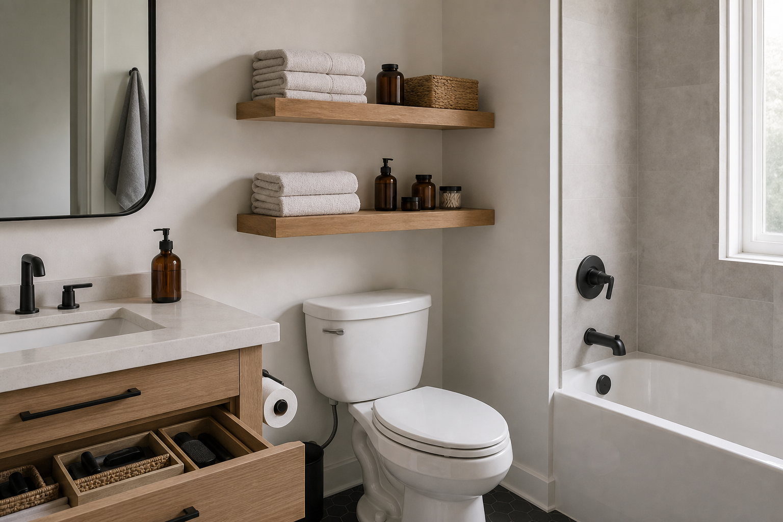 A Practical Bathroom Shelf and Storage Makeover
