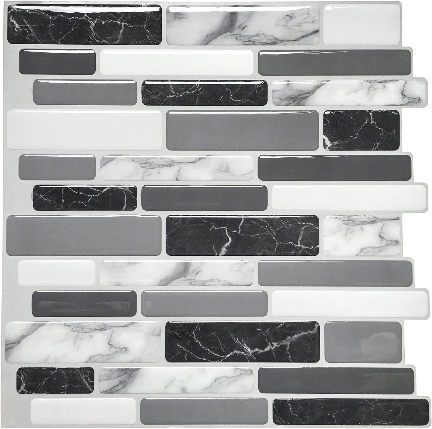 Art3d A17042NA10 Grey Marble Peel and Stick Backsplash Tiles — 12x12, Set of 10