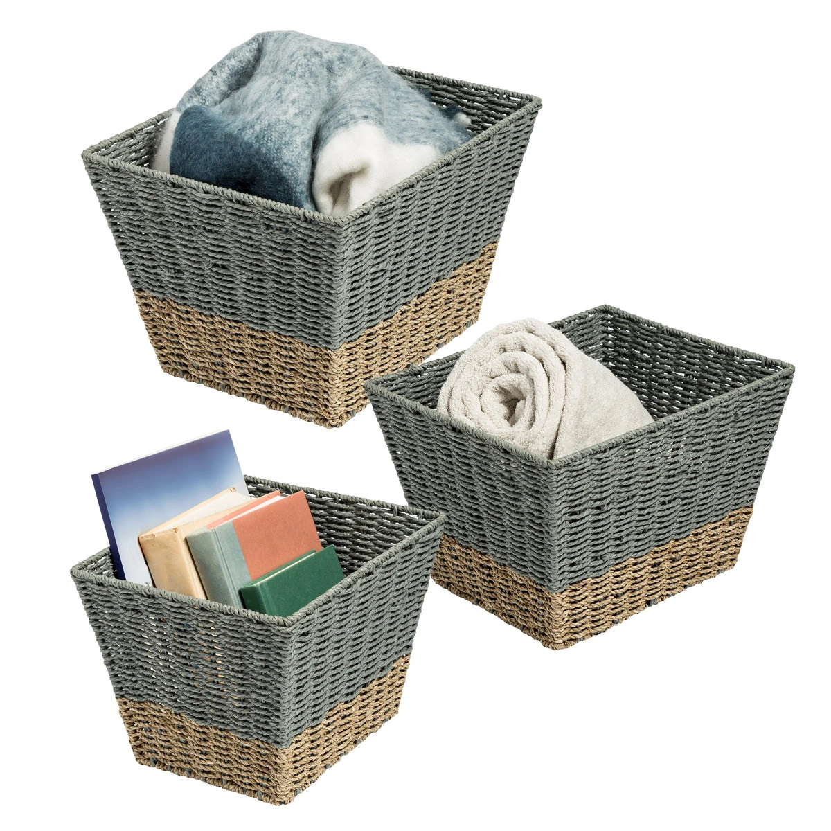 Honey-Can-Do Gray/Natural Seagrass Square Nesting Baskets — Set of 3 (STO-08401)