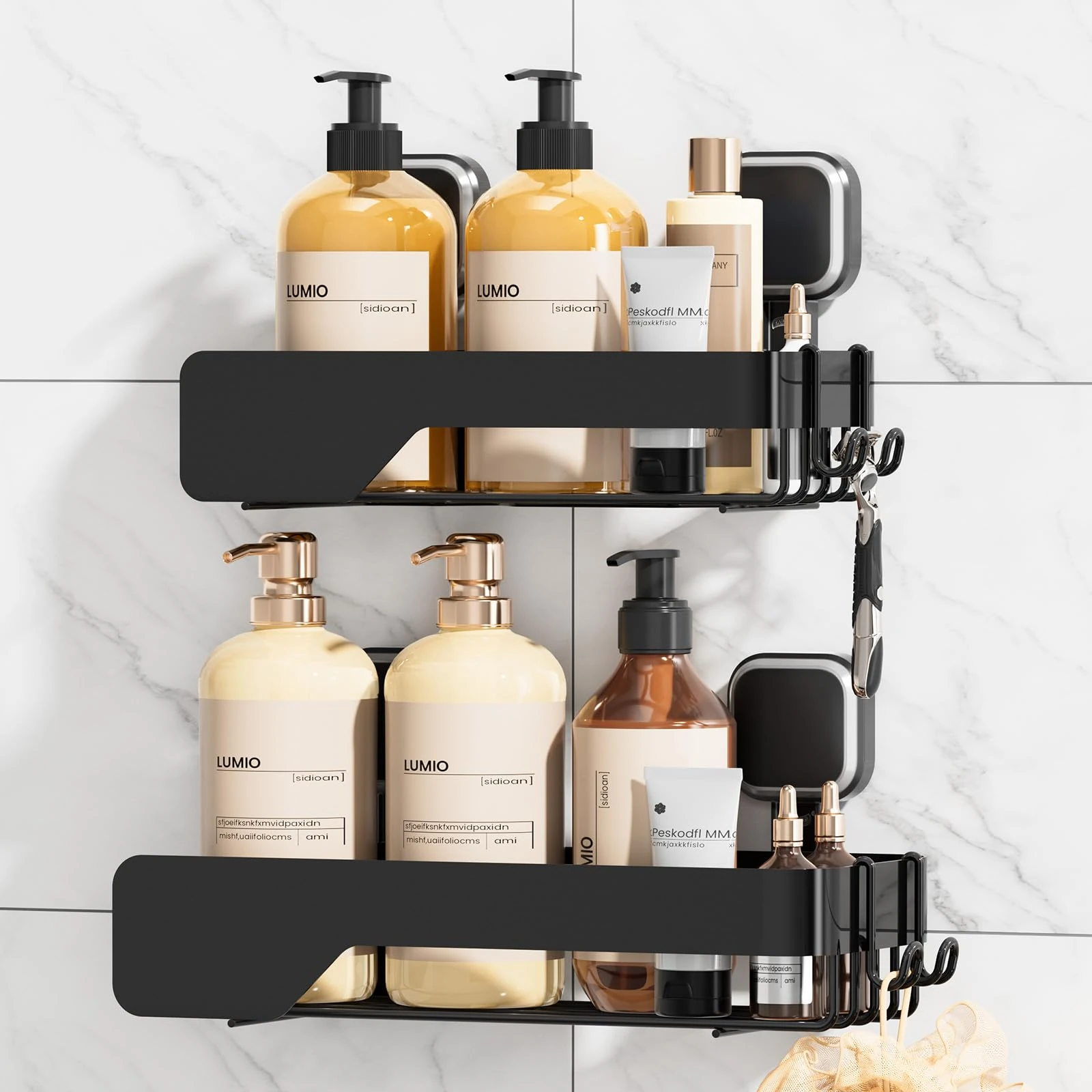TAILI Face Series Suction Shower Caddy — Black, 2-Pack (AWW359)